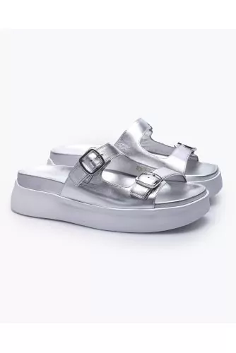 Nappa leather mules with buckle straps