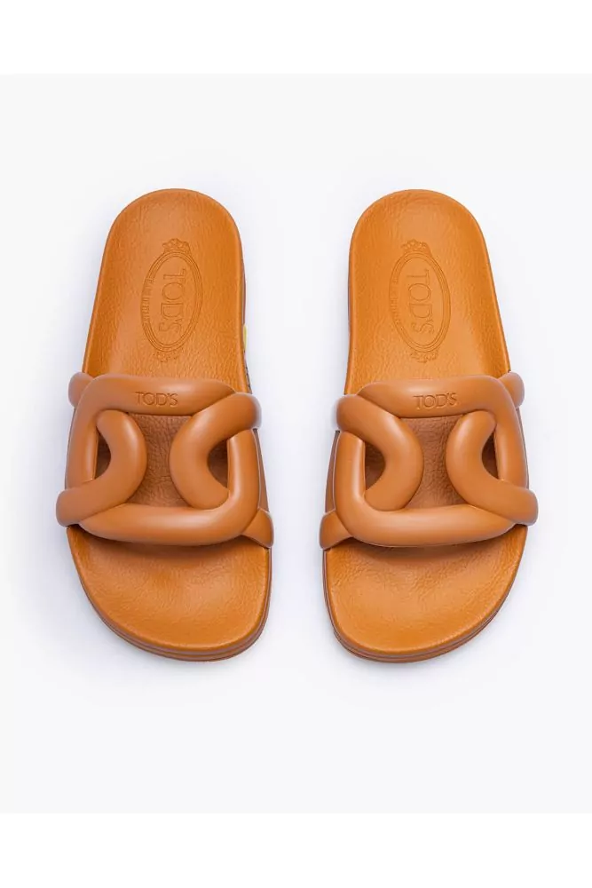 Tod s Plastic cognac colored mules with link strip on the upper for women
