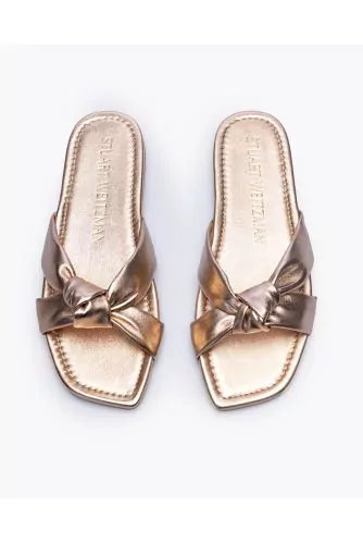 Flat leather mules with knotted strips