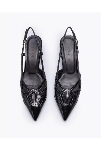 Patent nappa leather cut-shoes with cut-outs and ankle strap 50