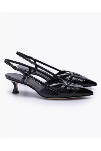 Patent nappa leather cut-shoes with cut-outs and ankle strap 50