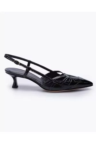 Patent nappa leather cut-shoes with cut-outs and ankle strap 50