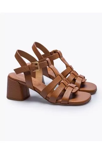 Medusa style sandals in grained leather with adjustable buckle 55