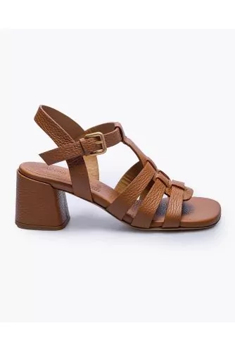 Medusa style sandals in grained leather with adjustable buckle 55