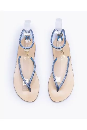 Suede flat toe-thong sandals with rhinestones