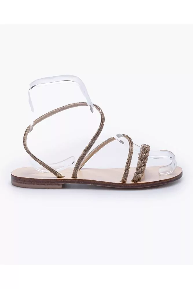 Sandale Moda Positano beige, talon 10, semelle cuir