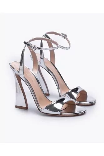 Mirror effect leather sandals with sculpted heel 105