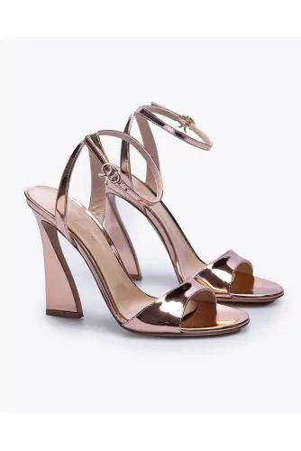 Mirror effect leather sandals with sculpted heel 105