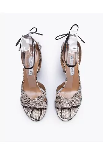 Snake print leather sandals with laces and wide bands 80