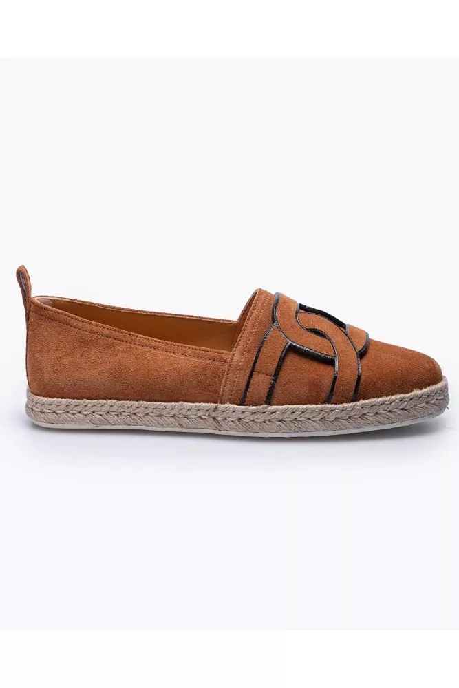 Split leather espadrilles shoes with leather link design