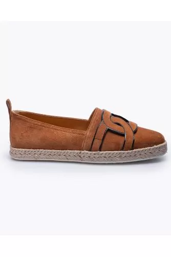 Split leather espadrilles shoes with leather link design