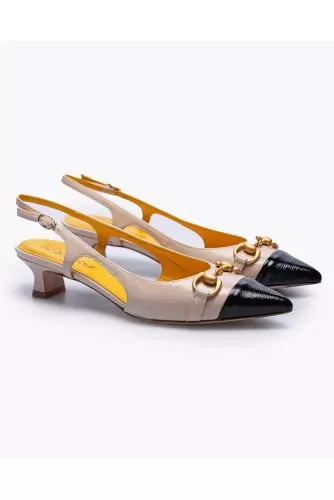 Patent nappa leather cut-shoes with attached toe and back strap 30
