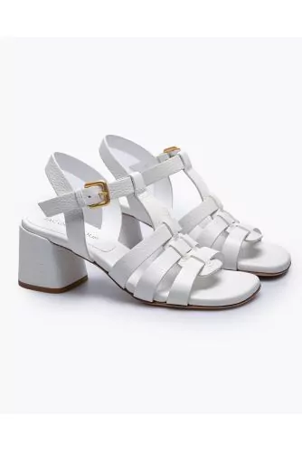 Medusa style sandals in grained leather with adjustable buckle 55