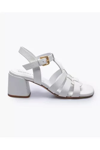 Medusa style sandals in grained leather with adjustable buckle 55