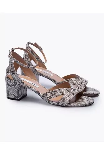 Snake print leather sandals with bands and belted strap 50
