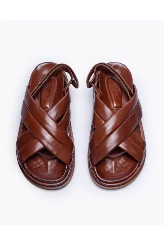 Nappa leather sandals with crossed bands and back strap