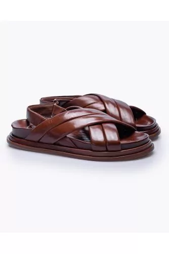 Nappa leather sandals with crossed bands and back strap