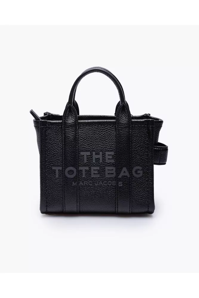 Marc Jacobs - The Tote Bag Micro - Black grained leather bag with shoulder  strap and embossed logo for women