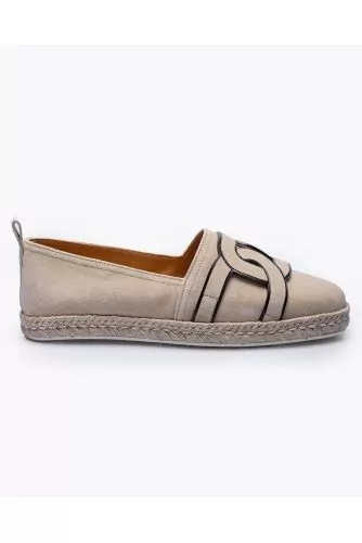 Split leather espadrilles shoes with leather link design