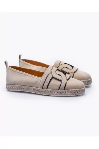 Split leather espadrilles shoes with leather link design