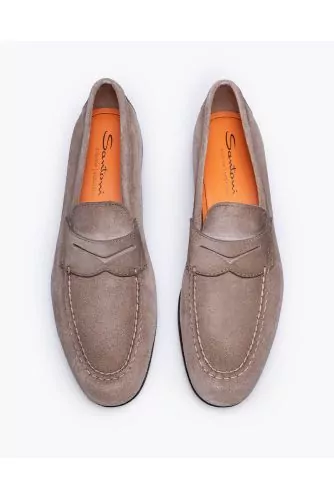 Split leather moccasins with tab and double-stitched top