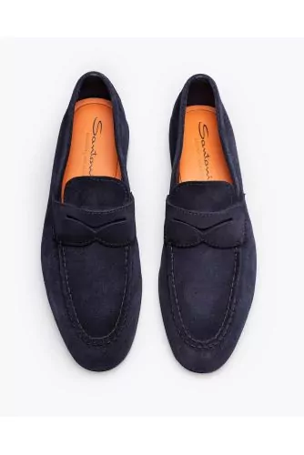 Split leather moccasins with tab and double-stitched top