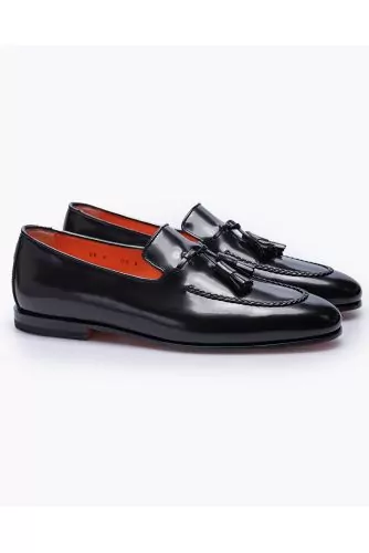 Glazed leather loafers with tassels