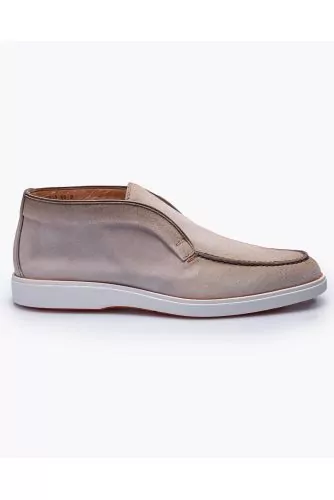 Split leather loafers with smooth upper and stitched top