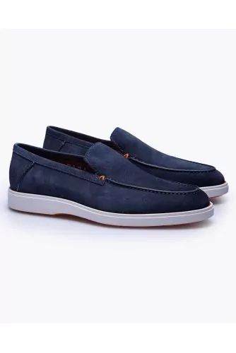 Mocassins en croûte de cuir avec empeigne lisse et plateau surpiqué