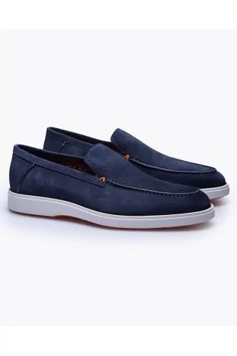Split leather moccasins with smooth upper and stitched top