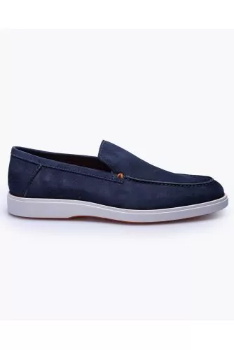 Split leather moccasins with smooth upper and stitched top