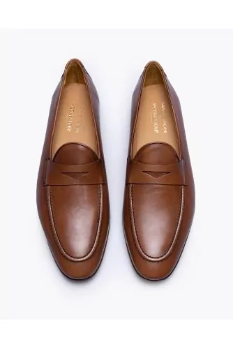 Patina leather loafers with tab and stitched top