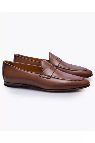 Patina leather loafers with tab and stitched top