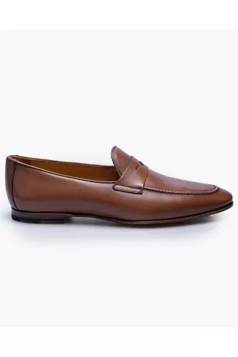 Patina leather loafers with tab and stitched top