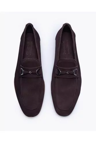 Suede loafers with tab and metal bit