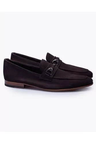 Suede loafers with tab and metal bit