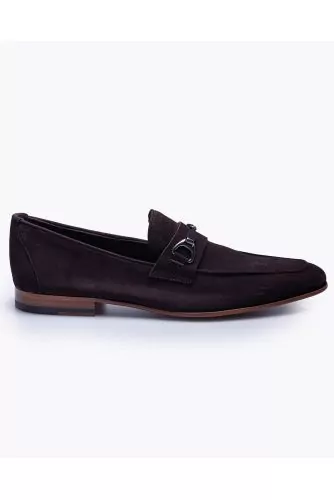 Suede loafers with tab and metal bit