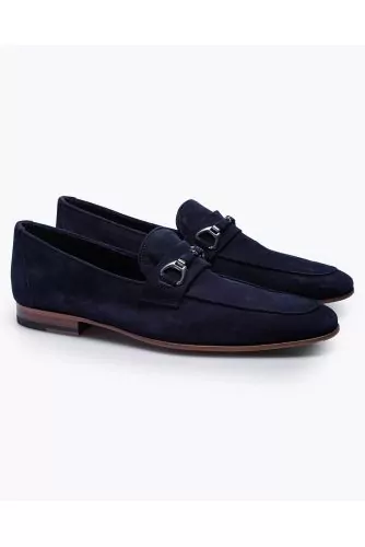 Suede moccasins with tab and metal bit
