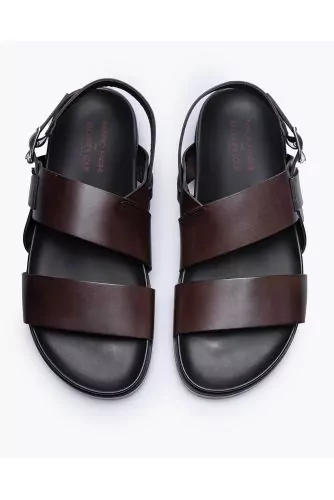 Leather sandals with two bands and back strap