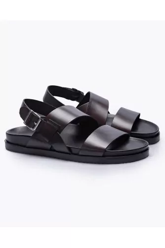 Leather sandals with two bands and back strap