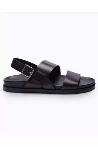 Leather sandals with two bands and back strap