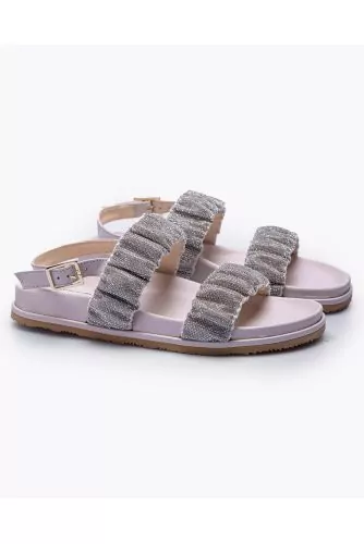Flat leather sandals with rhinestones