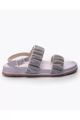 Flat leather sandals with rhinestones