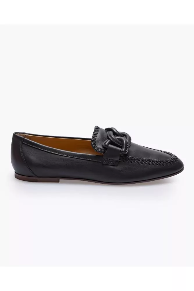 Mocassin Tod's nappa noir avec mors en cuir, semelle cuir