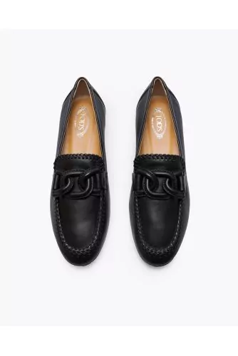 Moccasins Tods in black Nappa with a leather bit as a flat chain, sole in leather