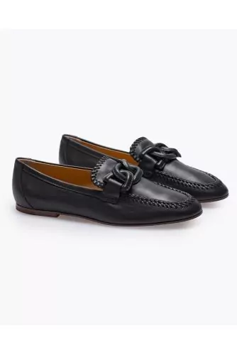 Moccasins Tods in black Nappa with a leather bit as a flat chain, sole in leather