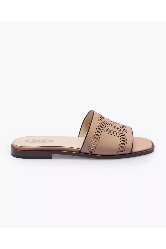 Mules Tod's rose, leather strip openwork, leather sole
