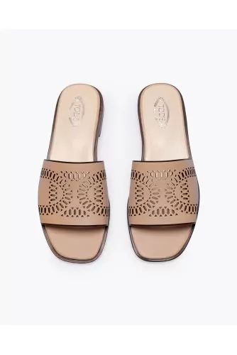 Mules Tod's rose, leather strip openwork, leather sole