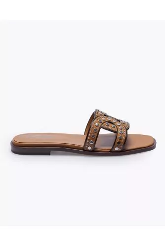 Tod's Mules brown steel studs, leather sole for women