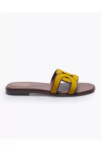 Mules by Tod's yellow suede with brown details, leather sole